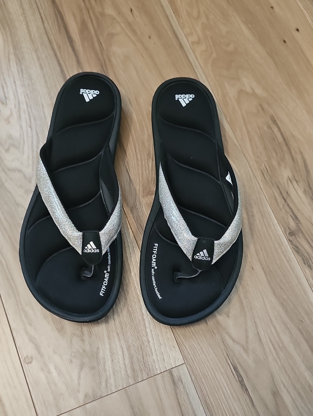 adidas Black Sandals with Silver Sparkle Straps